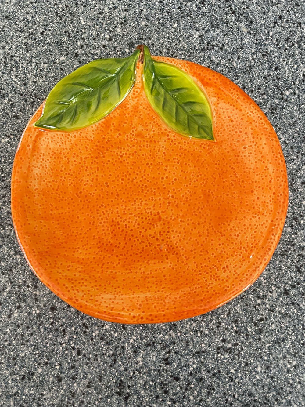 Sur La Table Orange Fruit-Shaped Ceramic Serving Plate with Green Leaves